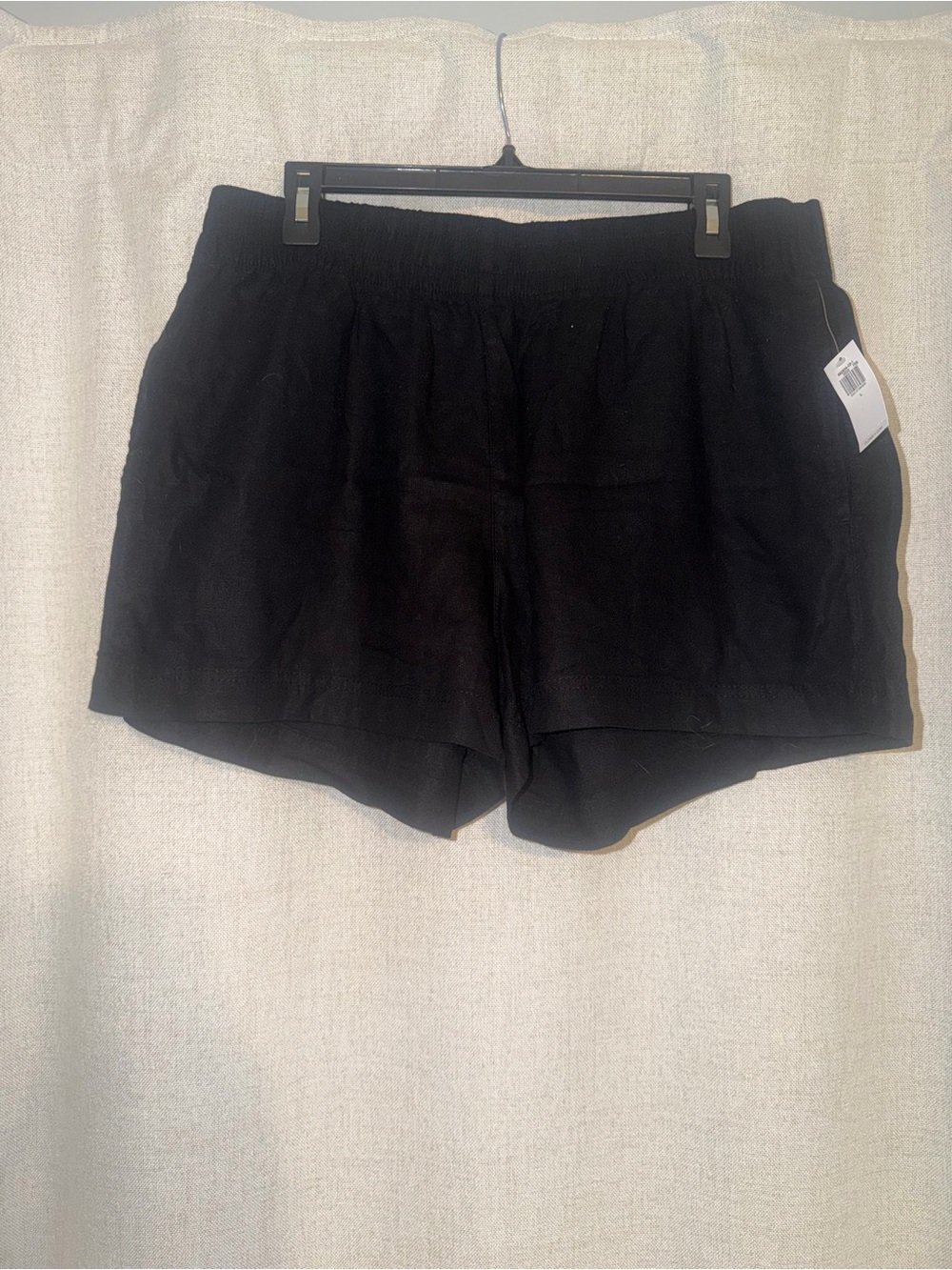 Women's Black Linen Elastic Waist Shorts